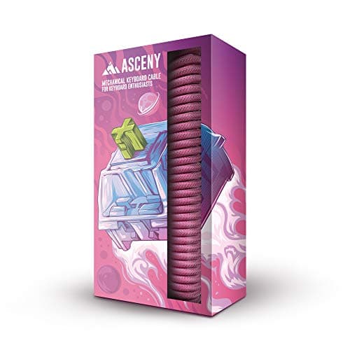ASCENY Coiled & Double-Sleeved Mechanical Keyboard Cable, for Type-C Mechanical Keyboards (Pink)
