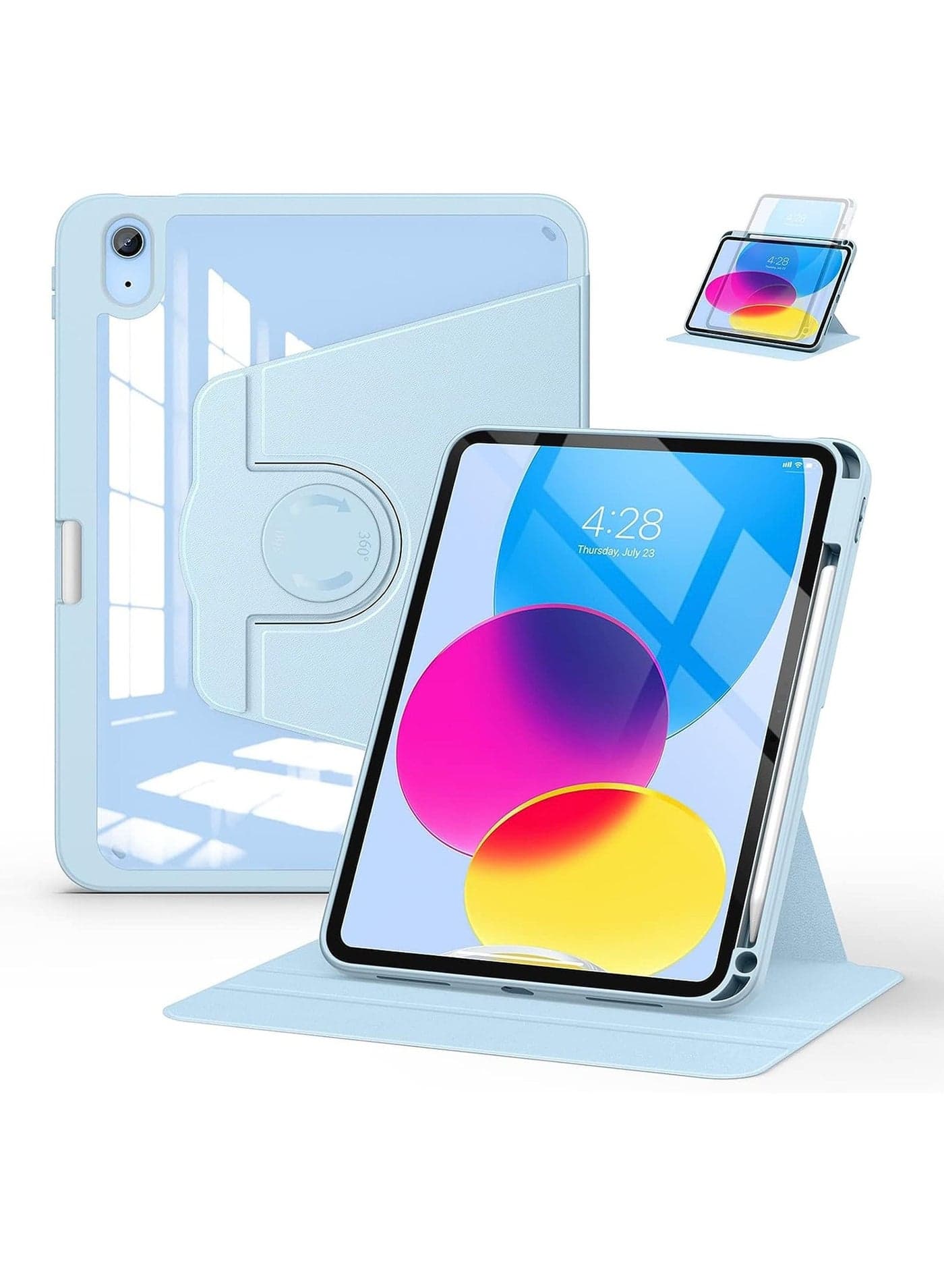 Case for iPad Air 11-Inch M2 (2024)iPad Air 5th Generation (2022) / iPad Air 4th Gen (2020) 10.9 inch -【Built-in Pencil Holder】 Trifold Stand Shockproof Cover with Clear Transparent Back Shell Auto