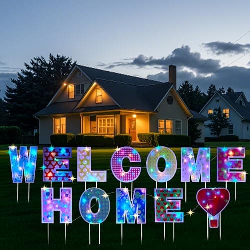 Welcome Home Yard Signs with Stakes 2 LED Light Strings– Welcome Back Home Yard Sign Outdoor Lawn Decorations
