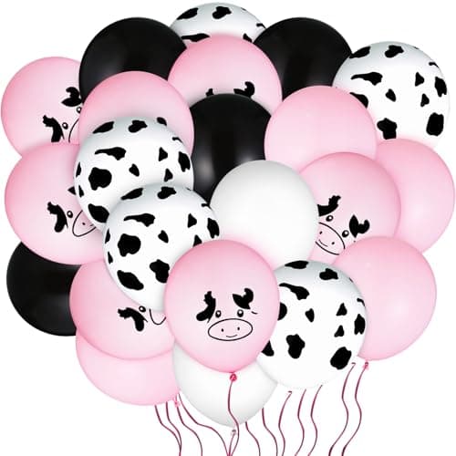 Sumind 100 Pcs Pink Cow Balloons 12 Inch Cow Print Balloons Pastel Pink Helium Latex Balloon for Western Cowboy Cowgirl Rodeo Farm Animal Theme Birthday Party Supplies Decorations
