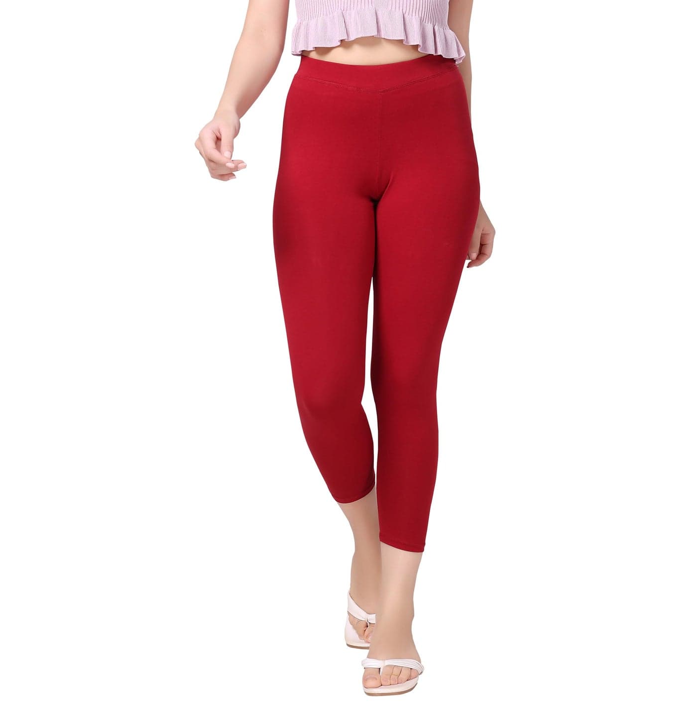 TRASA Tailored Cut & Classic Fit Stretchable Cotton Fabric Mid Rise Skinny Fit High Ankle Length/Cropped Length Leggings for Women - Maroon, Size - 3XL
