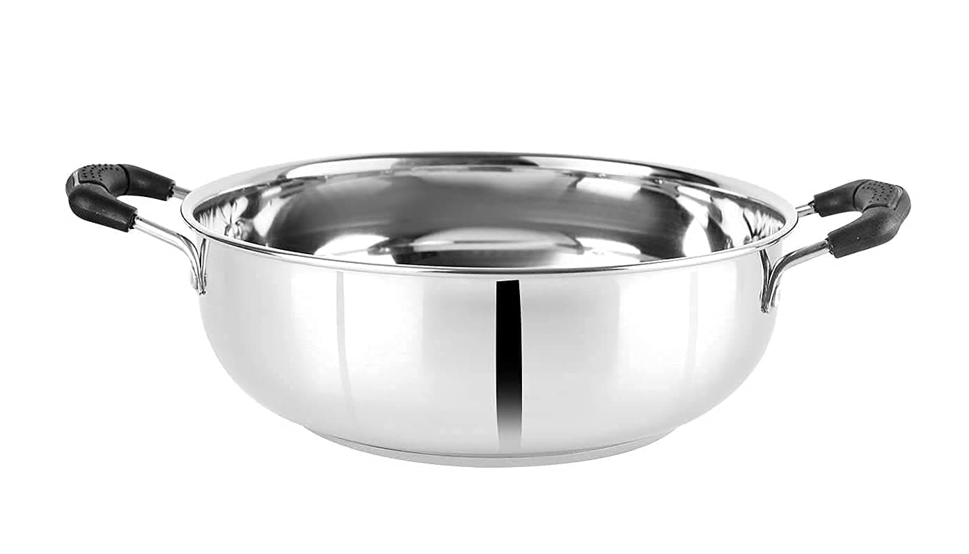 RJ kitchenware Store Stainless Steel Induction Compatible Stainless Steel Kadhai 3 LTR uses for Gas Stove Gas chulha Electric Gas and Induction
