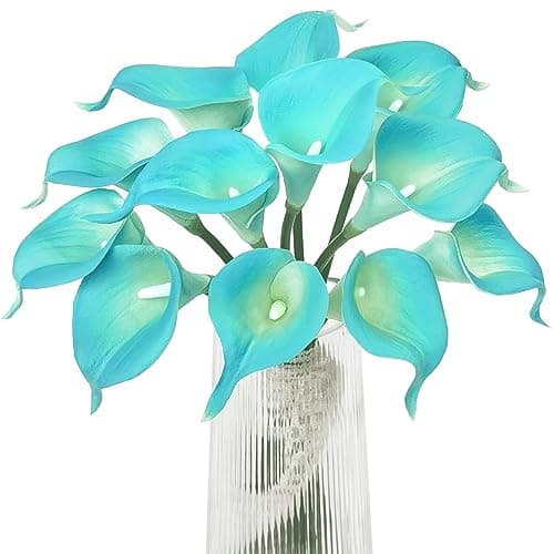Letjolt Artificial Calla Lily Flowers 12Pcs Fake Flower Bouquet Faux Calla Lilies for Home Kitchen Wedding Party, Peacock Blue