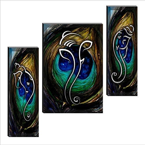 SAF paintings UV Textured Set of 3 Ganesha Modern Art Print Panel Painting 12 inch X 18 inch BANFJM1005