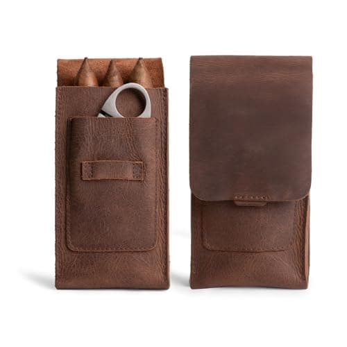 Triple Cigar Holder with Cutter Slot - Handmade Full Grain Leather Cigar Cases for Men - Travel Leather Cigar Case - Portable Cigar Accessories - Ideal Gift for Men, Holds 3 Cigars