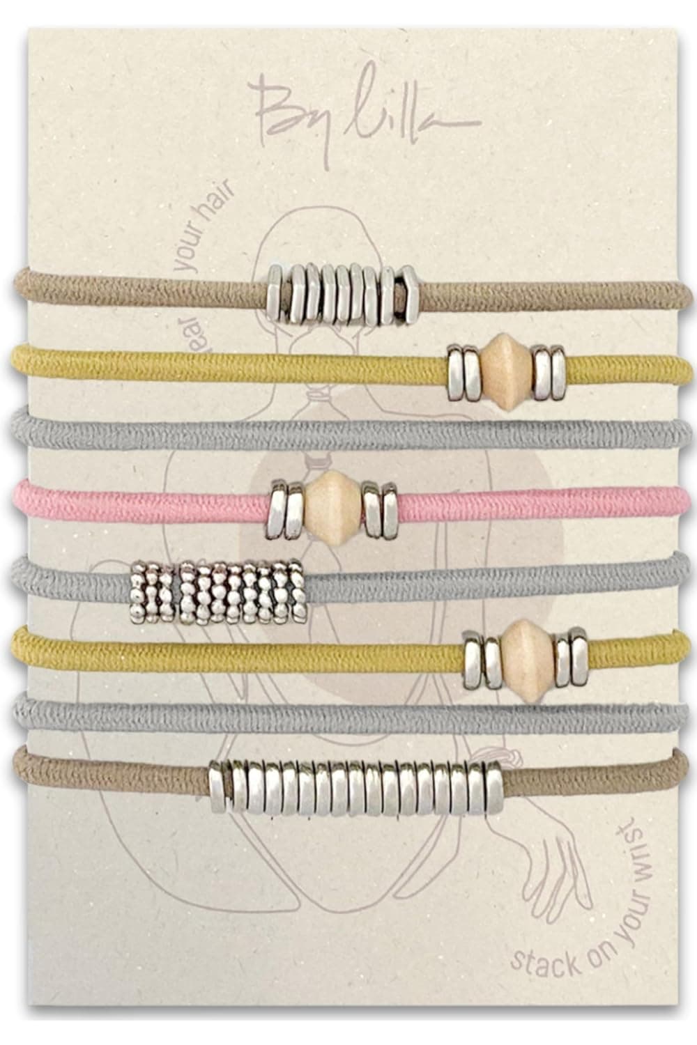Hair Ties for Women No Damage The Original Bracelet Hair Tie Hand Made Jewelry with Luxury Elastic and Tarnish Free Gold and Silver Boho Hair Accessories and Wrist Stacks Oak