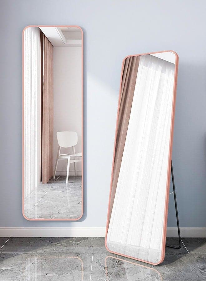 Full Length Mirror 60X165 cm, Floor Mirror with Aluminum Alloy Frame, Free-Standing Leaning Large Bedroom Dressing Mirror, Full Body Mirror with Stand for Living Room & Bedroom, Rose Gold