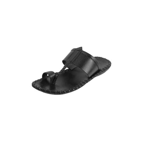 Mochi Men Black Synthetic Leather Kolhapuri Chappal UK/9 EU/43 (16-955)