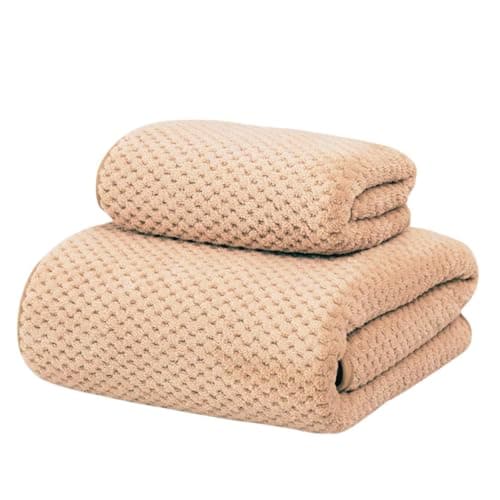 LINEAR Microfiber Bath Towel & Hand Towel Set/Microfiber Towels for Bath Large Size/Towel for Bath/Bath Towel for Men and Women/300 GSM (140 cms * 70 cms) (Cream)
