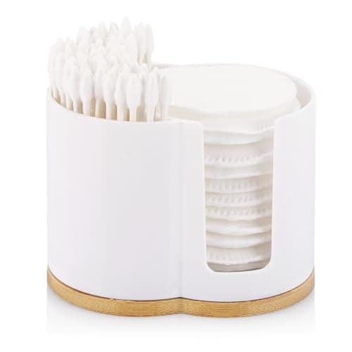 Tbestmax Qtip Dispenser 2-Grid Cotton Ball , Swab, Round Pads Holder for Bathroom Container Organizer, Plastic, White