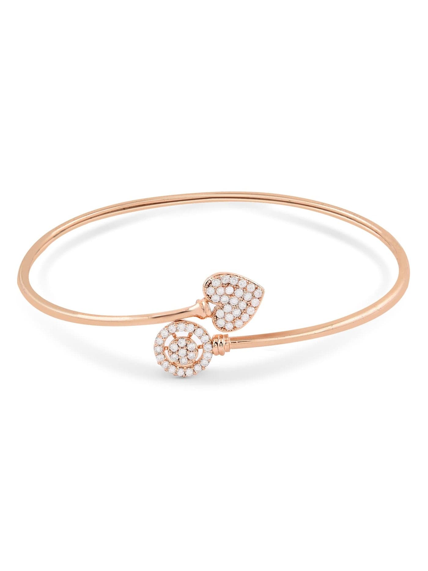 ZAVERI PEARLS Rose Gold Cubic Zirconia Contemporary Heart Bangle Style Kada Bracelet For Women-ZPFK10703