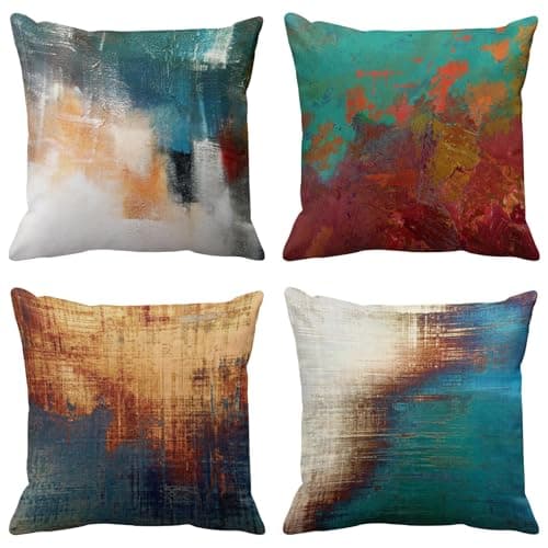 Britimes Throw Pillow Covers Home Decor Set of 4 Pillow Cases Living Room Decorative 18 x 18 Inches Cushion Couch Sofa Pillowcases Multi Abstract Blue Orange Painting