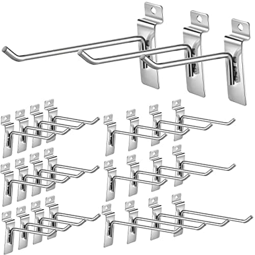Ferraycle 24pcs Slatwall Hooks Assortment Kit 4/6/8 Inch Heavy Duty Slatwall Accessories Slat Wall Hanging Panel Hooks Display for Garage Shop Retail Organization Pegboard Gridwall(Silver)