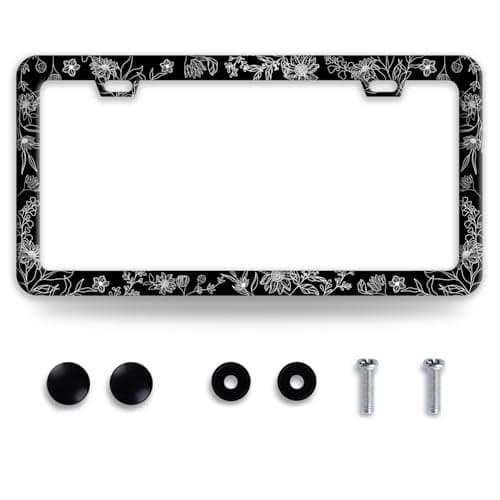 Line Art Flowers License Plate Frame Beautiful Floral License Plate Frames Funny Stainless Steel Accessories Cars Decor with 2 Holes and Screws Fits Standard Us Ca Vehicles Holder 122 X 6 Inch