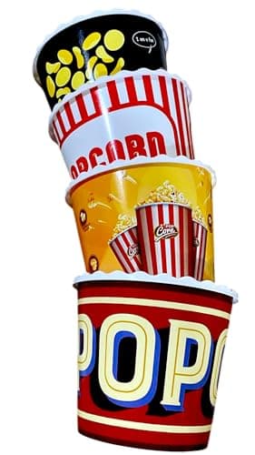 ONONEXPRESS Modern Style Reusable Plastic Popcorn Box/Popcorn Containers/Popcorn Bowls Set for Movie Theater Night - (BPA Free - 4 Pack - 75 oz) (Popcorn Mix E)