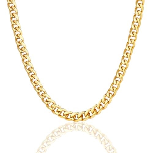 18k Gold Curb Chain for Men 6mm 24 inch Golden Necklace Men Chain Gold
