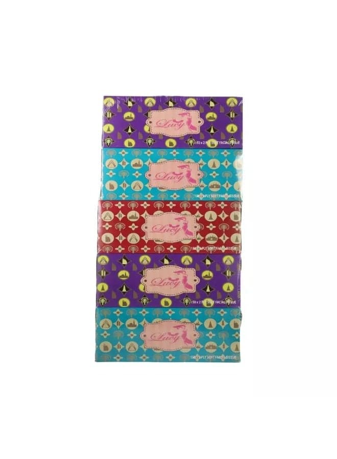 Lucy Soft Tissue Facial Tissue 150 Sheets 2 Ply Pack of 5