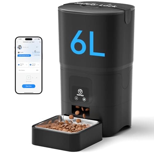PAPIFEED Automatic Cat Feeder with App 24G WiFi Cat Food Dispenser 6L Timed Cat Feeder for Dry Food 10 MealsDay 12 PortionsMeal Dual Power Supply Smart Pet Feeder for Small Dog Black