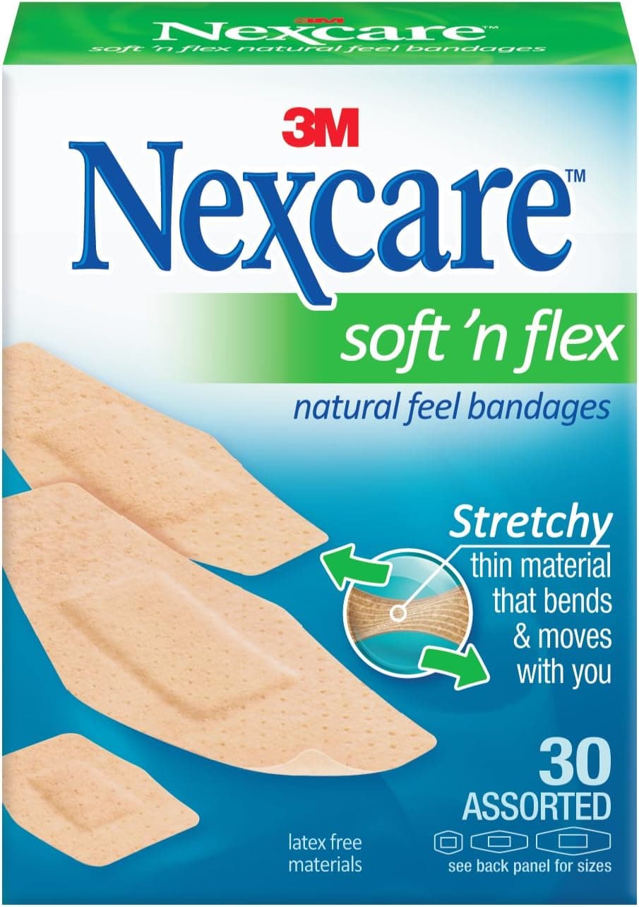 Nexcare Comfort Flexible Fabric Bandage, Latex Free, Assorted Sizes, 30 ct Packages (Pack of 4)