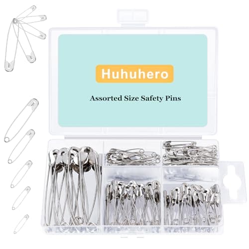 Huhuhero 150Pcs Safety Pins Large Small Safety Pins for Clothes Sewing Craft Nickel Plated Steel Assorted Size Pins Bulk Art and Craft Supplies Sliver