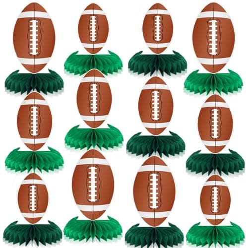 QOUBAI 12 Pcs Football Honeycomb Centerpieces Sports Party Decor Football Honeycomb Centerpieces Table Toppers Rugby Ball Table Decoration for Football Party Favor Sport Birthday Party Supplies