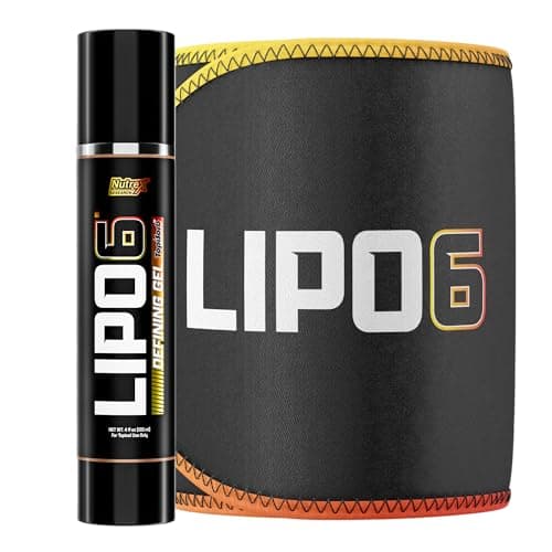 Nutrex Research Lipo6 Defining Gel with Waist Trimmer – Sweat Enhancing Cream for Women & Men with Sweat Belt Bundle