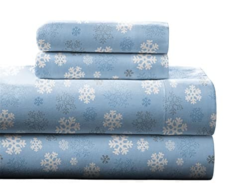 Pointehaven Heavy Weight Flannel Sheet Set, King, Snow Flakes - Warm & Cozy - 100% Cotton Flannel Pre-Shrunk -170 GSM -Deep Pockets -Easy Fit Elastic All Around-Comfy Double Brushed