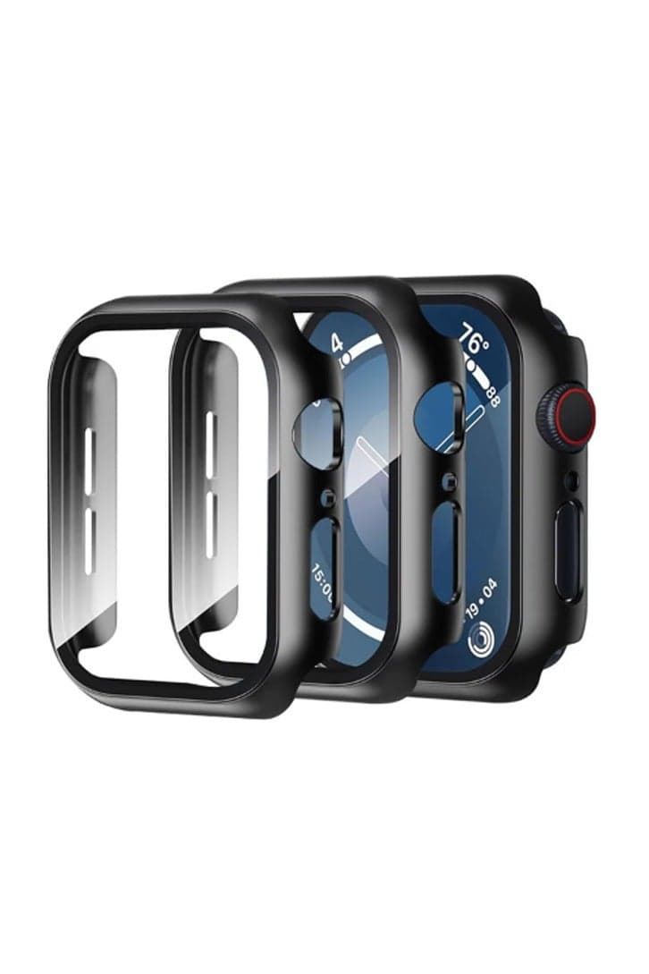 2Pcs Apple Watch Series 10 46mm case with Tempered Film Screen Protector, Full Protective Hard PC Bumper Touch Sensitive HD Screen Cover(46mm,Black)