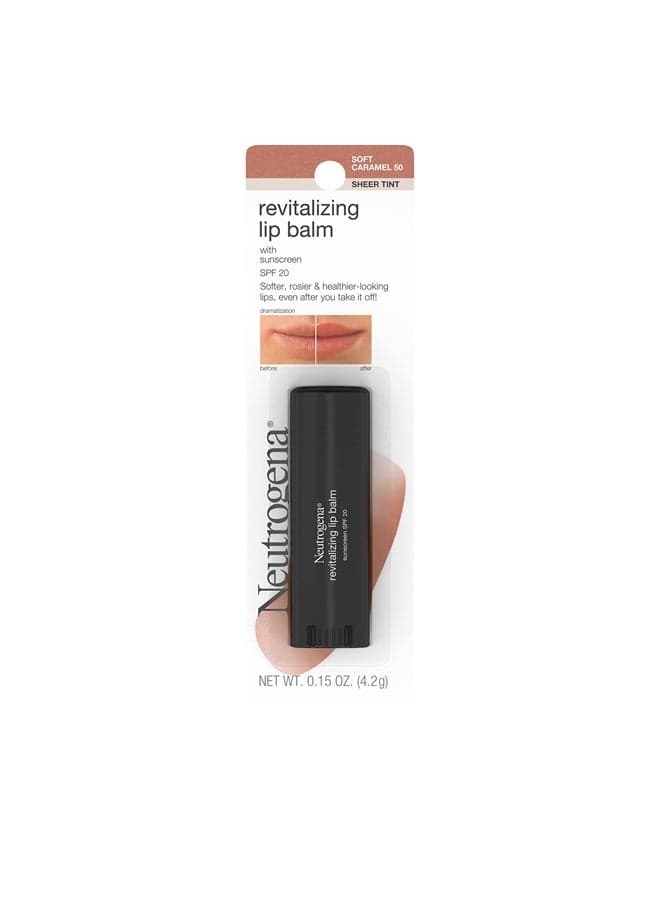 Revitalizing and Moisturizing Tinted Lip Balm with Sun Protective Broad Spectrum SPF 20 Sunscreen, Lip Soothing Balm with a Sheer Tint in Color Soft Caramel 50,.15 oz
