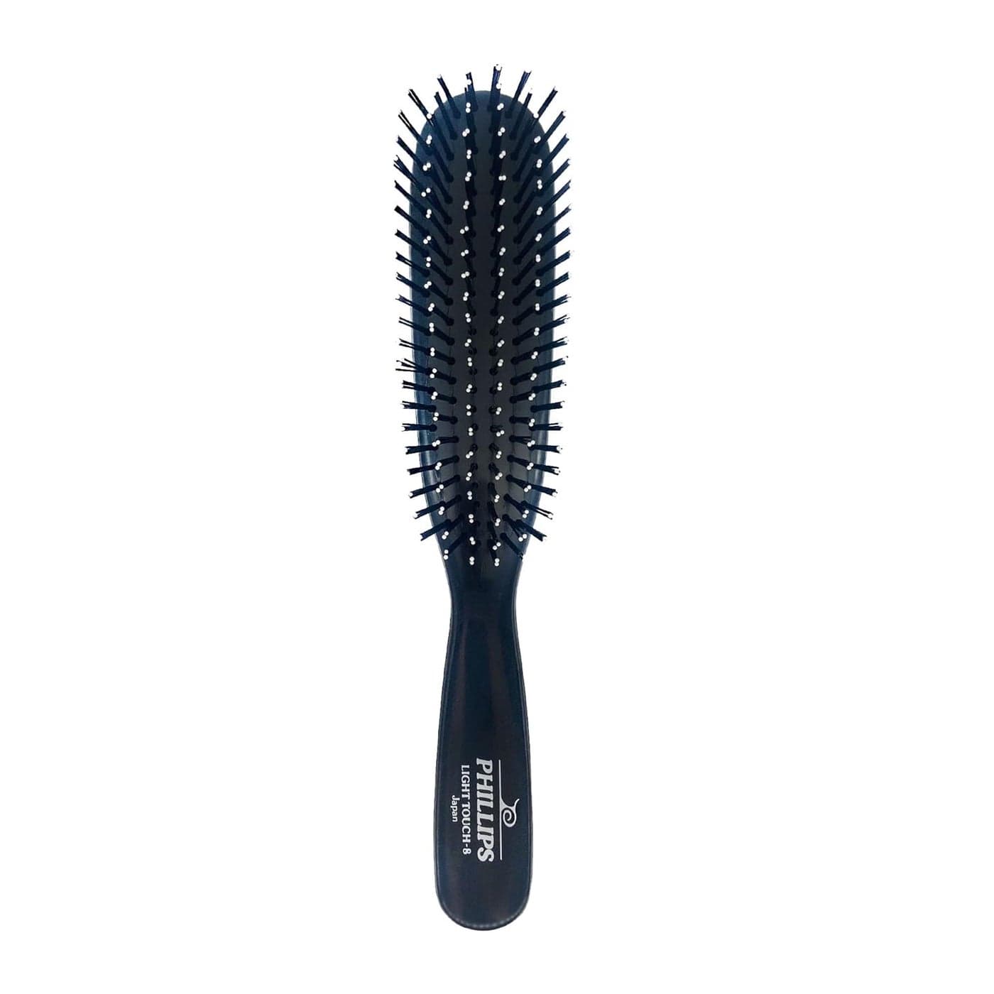 Phillips Brush Co Light Touch 8 Hair Brush Twin Beaded Nylon Bristles Black Hairbrush for Styling Detangling Professional At Home Use