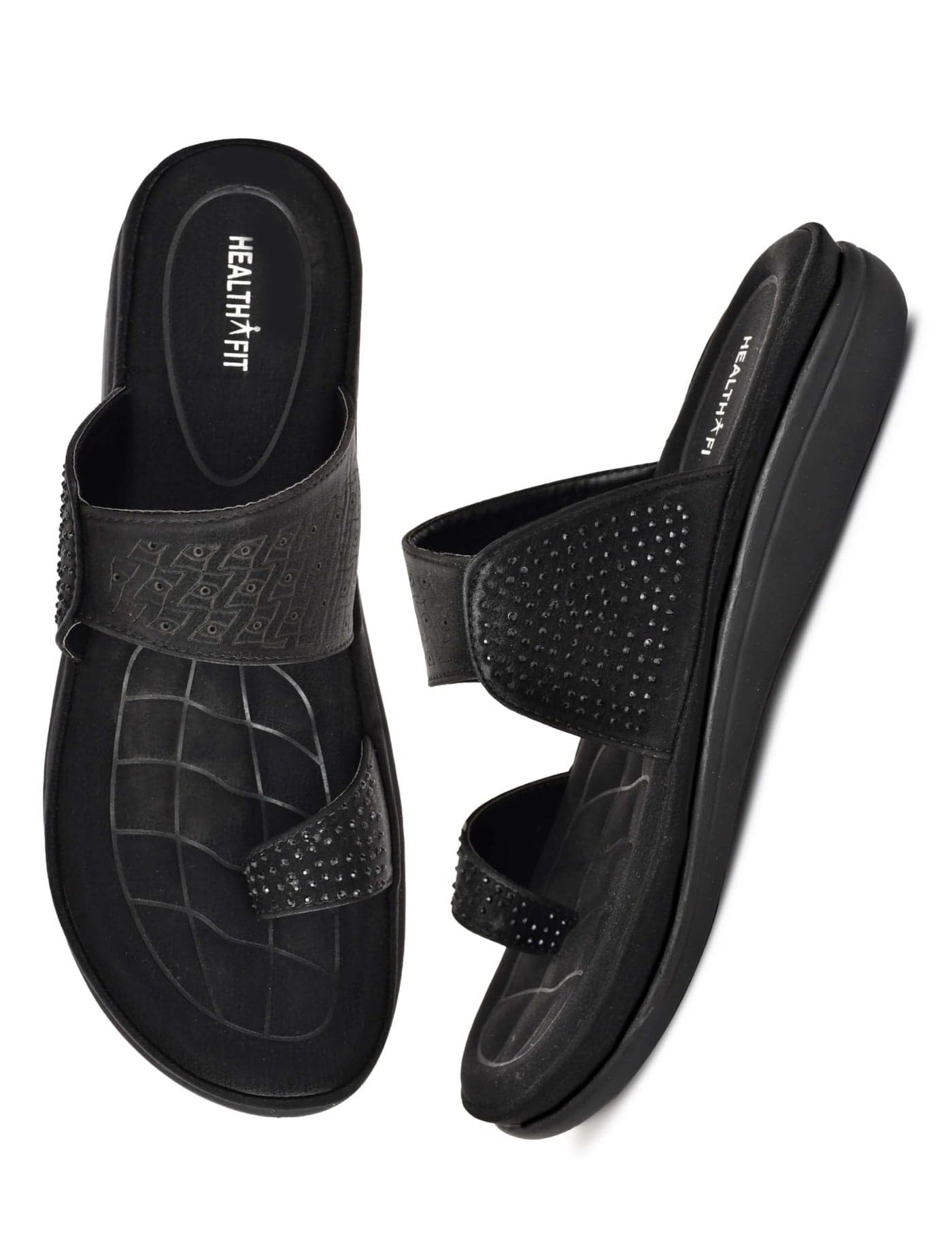 EXTRA SOFT Women's Comfortable Memory Foam Doctor Slippers/Flip-Flops|Fashionable Casual & Stylish|Lightweight & Breathable|Outdoor Synthetic Casual Chappals Sandals Ladies & Girls HF24BK UK-4