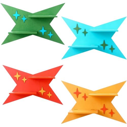 Threehoney 4 Pcs Mid Century Wall Decor Wooden Retro Celestial Star Shaped Burst Wall Art Mount Shelves for Aesthetic Hanging Storage Sign Decoration for Room Bedroom Party(Four-Pointed Star)