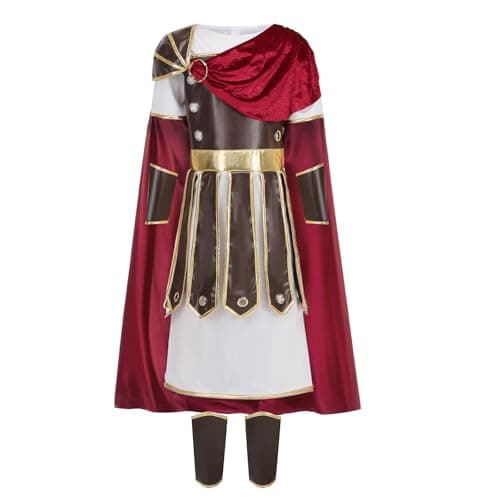 HAPNBCELE Roman Soldier Costume Kids Boys Knight Viking Gladiator Medieval Renaissance Dress up Halloween Party Role Play (White-brown, 6-7 Years)