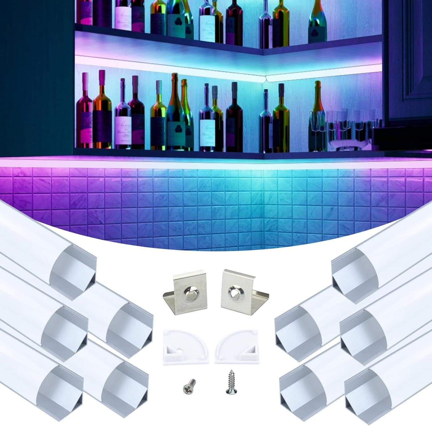 Muzata 10Pack 66FT2M PlusSize Spotless V Shape LED Channel Silver Aluminum LED Diffuser Channel with Milky White Cover V101 WW 2M