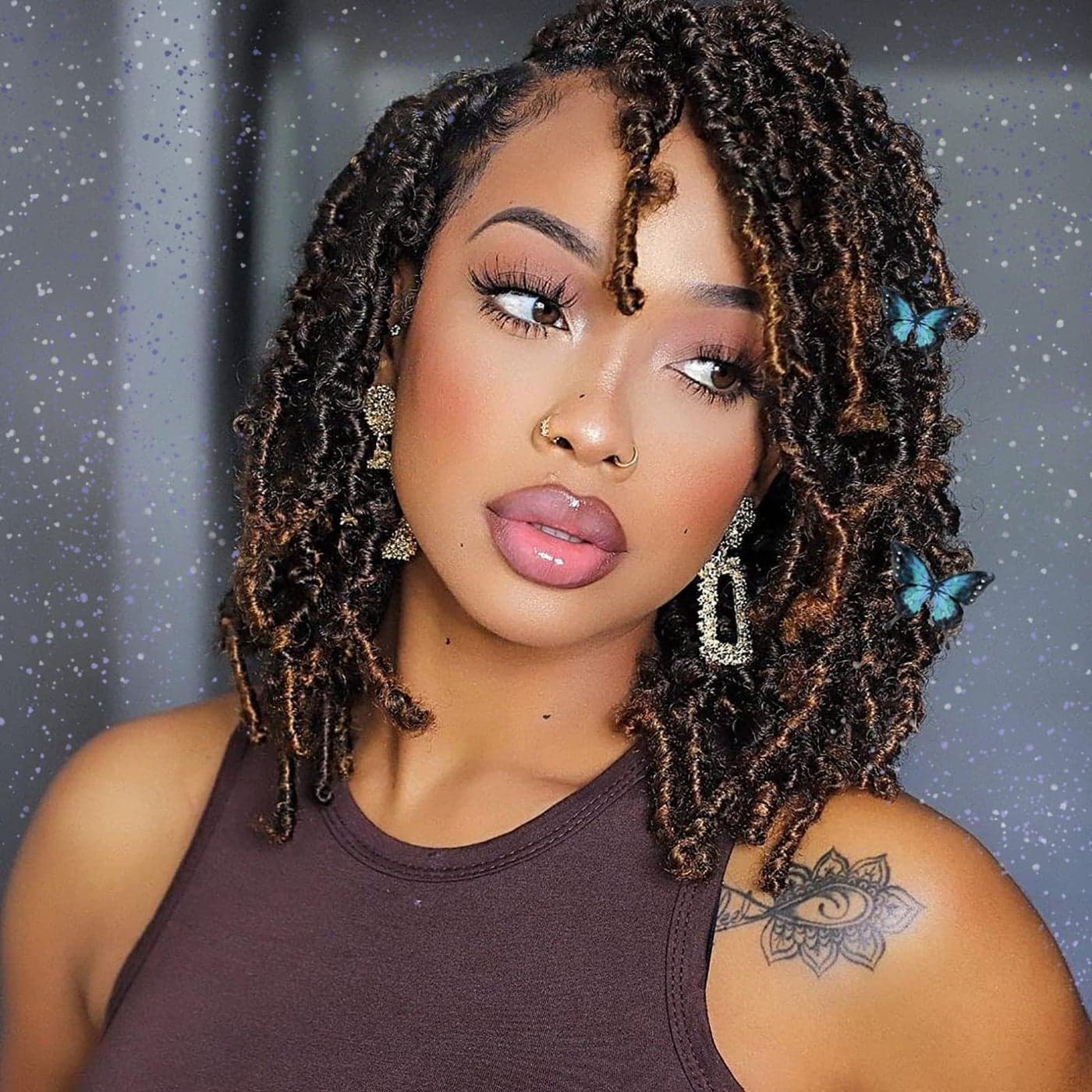 Toyotress Butterfly Locs Crochet Hair 10 inch 7Pcs Ombre Brown Pretwisted Distressed Crochet Braids Short Bob Faux Locs Prelooped Synthetic Braiding Hair Extensions 10 Inch T307P