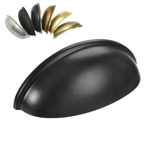 HOMOTEK 12 Pack Drawer Bin Cup Pulls Dresser Pulls for Cabinets Matte Black - 3 Inch Hole Centers Furniture Handles,Kitchen Cabinet Hardware