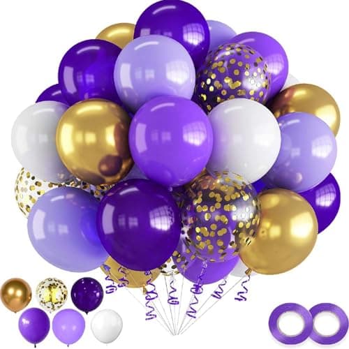 60PCS Purple and Gold BalloonsPurple and Gold Graduation Decorations Balloon Arch KitsSuitable for Birthday Wedding Anniversary Festival Ceremony Decorations