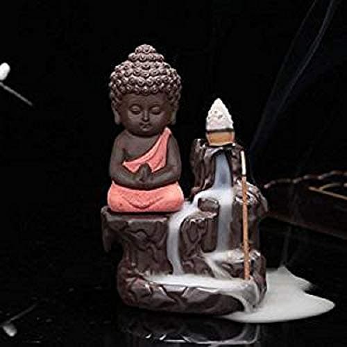 TUZECH Meditating Monk Buddha Smoke Back Flow Incense Holder Decorative Showpiece (Set of 2)