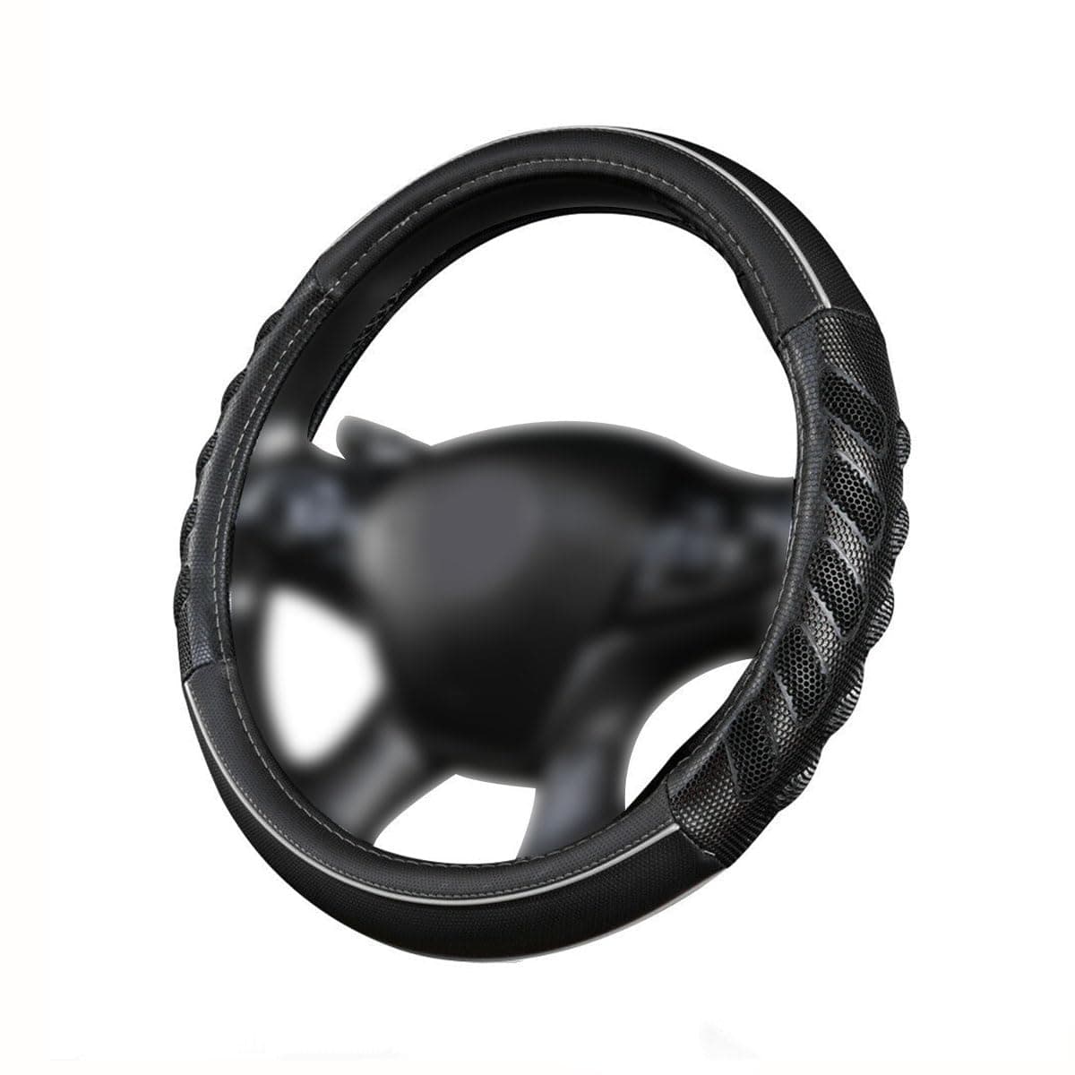 Flying Banner car Steering Wheel Cover Faux Leather Massage Universal fit 3D Honeycomb Hole AntiSlip Sporty 15 Inches Grey Black
