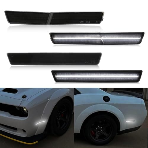 R&F Auto 4PCS White LED Side Marker Lights Replacement for Challenger SRT Hellcat 2018-2023, R/T Scat Pack Widebody, Redeye Super Stock Jailbreak Demon, 2pcs Front and 2PCS Rear Side Fender Lamps