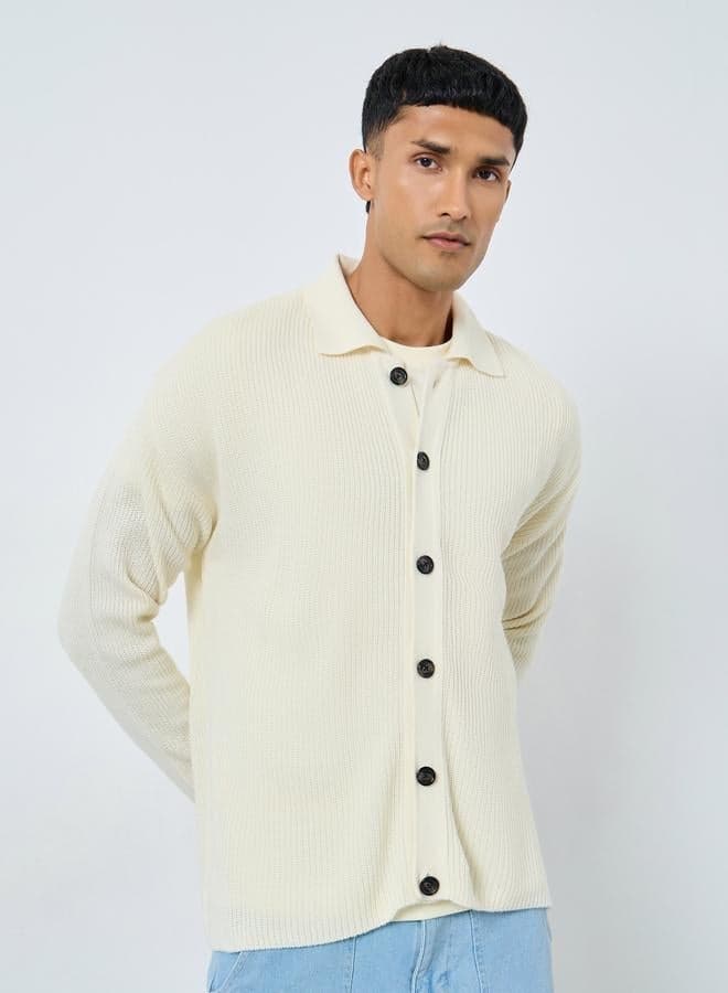 Off White Ribbed Cardigan