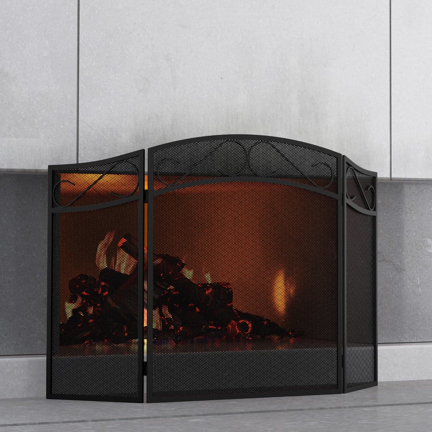 Fire Beauty Fireplace Screen for Wood Burning Fireplace Foldable 3 Panel Wrought Iron Fireplace Cover with Protective Mesh Fire Spark Guard for Indoor Outdoor Flat Guard Fire Screens BlackMiddle