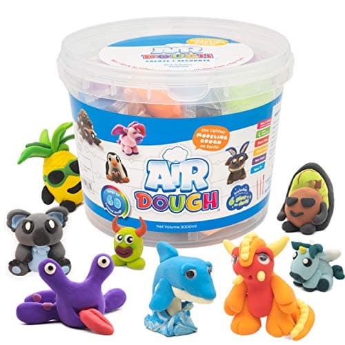 Air Dough 60 Bags of Colored Air Dry Ultra Light NonToxic Modeling Clay in a Bucket Including Accessories Tools Tutorial Videos Educational DIY Kids Gifts Art Craft Set for Boys Girls