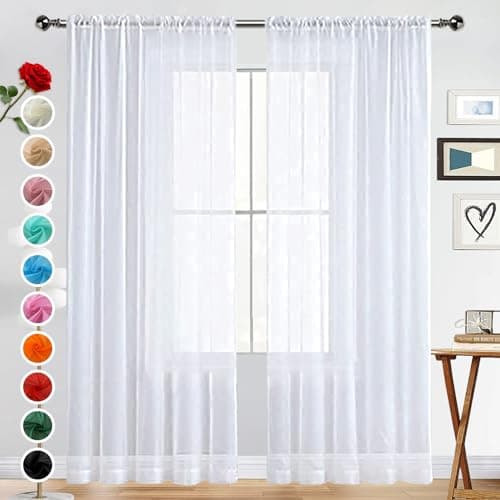 SpaceDresser Basic Rod Pocket Sheer Voile Window Curtain Panels White 1 Pair 2 Panels 52 Width 90 Inch Long for Kitchen Bedroom Children Living Room YardWhite52 W x 90 L