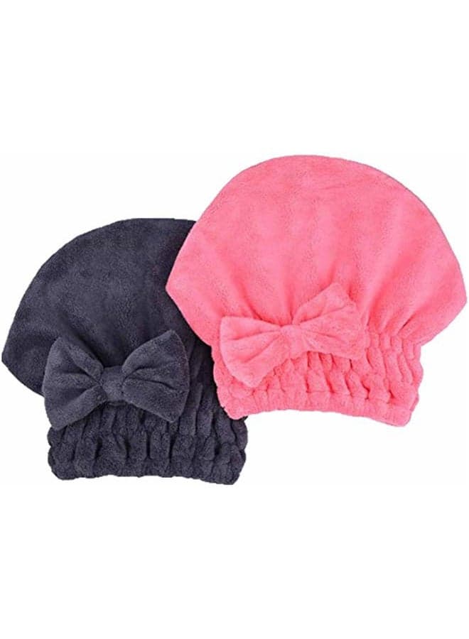 Microfiber Hair Drying Towels Head wrap with Bow-Knot Shower Cap Hair Turban hairWrap Bath Cap for Curly Long & Wet Hair Gift for Women 2pack