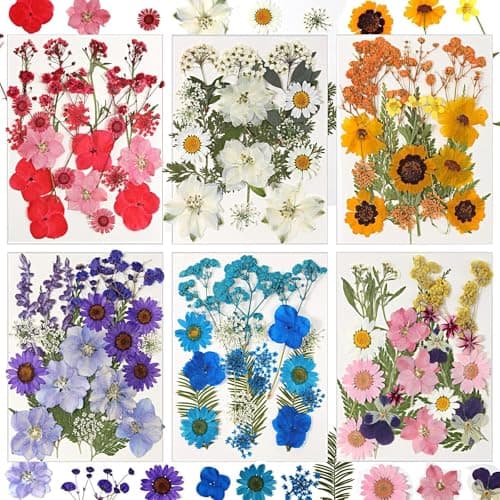 CONVELIFE Dried Flowers for Resin, 103pcs Natural Flowers and Leaves Compressed, Vacuum Packed DIY Pressed Flowers for Epoxy, Jewelry, Candles, Soap, Nail Production