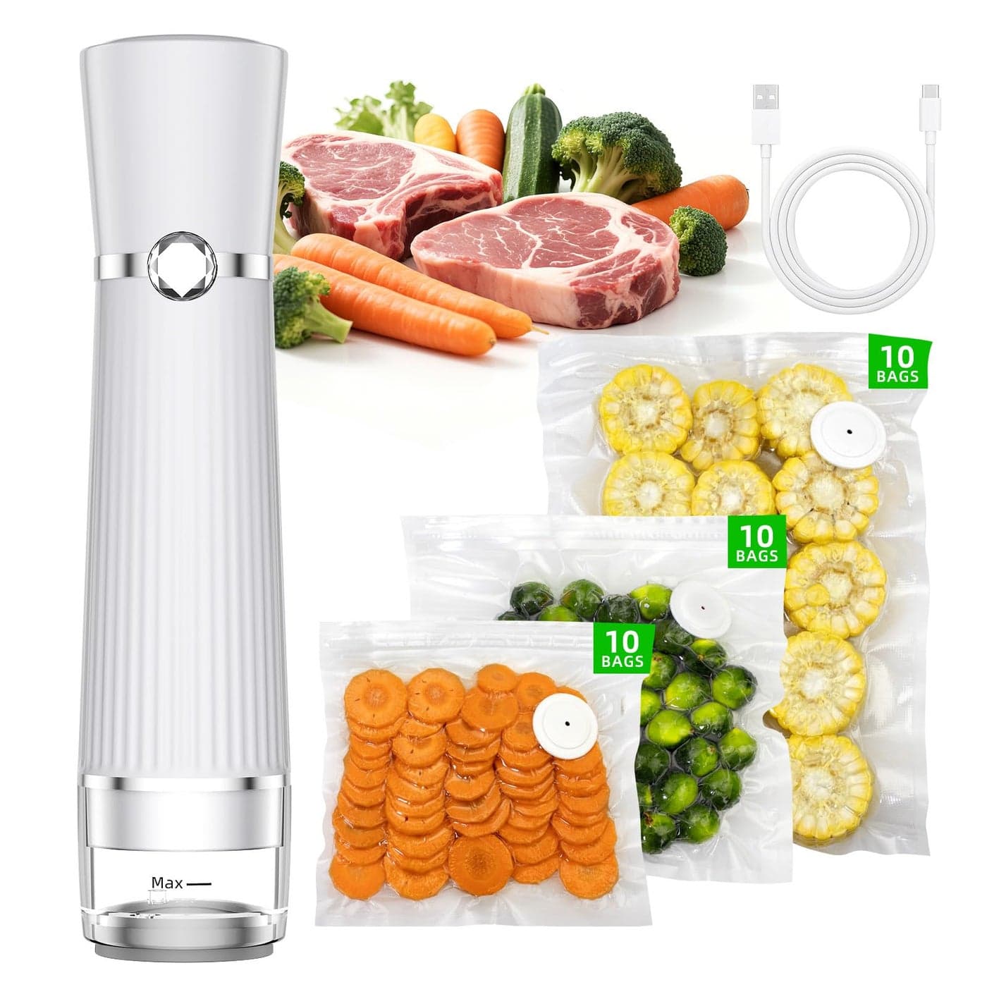 Vacuum Sealer for Food Handheld Saver Compact Vacuum Sealer Machine with 30 Reusable Bags for 10X Preservation Fresh