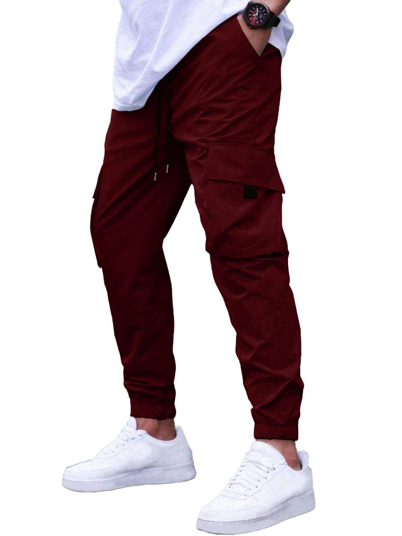 TAGDO Men's Regular Track Pants (Men-Cargo-5157-Maroon-30_Maroon
