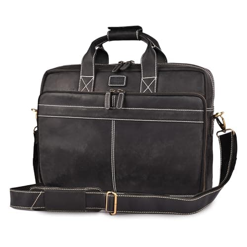 LEATHER VILLAGE 16 Leather Laptop Messenger Briefcase Bag for MenLeather Satchel for Travel and Office Shoulder BagBlack