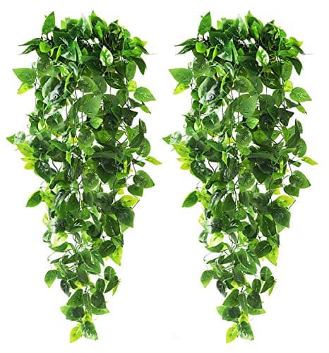 CEWOR 2pcs Fake Hanging Plants for Room Decor, 3.6ft Artificial Ivy Pothos Vine for Wall Living Room Patio Indoor Outdoor Home Shelf Office Decor (No Baskets)